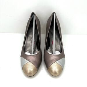 NWOT Ros Hommerson Joyce Women's Leather metallic Gold Pewter Dress Shoes